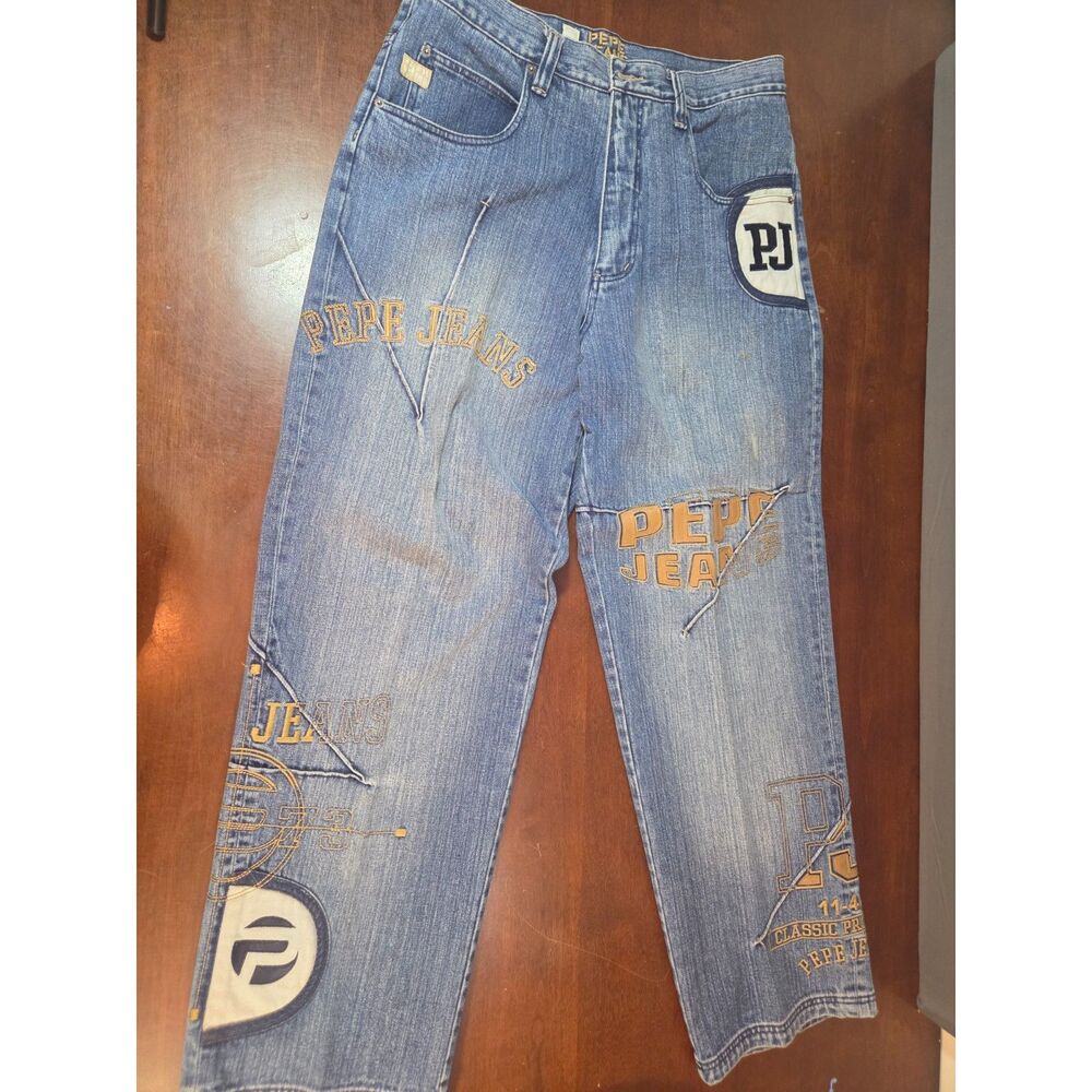 Vtg Pepe Jeans London GT73 Classic Logo Embroidered Denim Pants Size 36x33